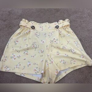 Derek Heart Yellow Floral High Waist Shorts
